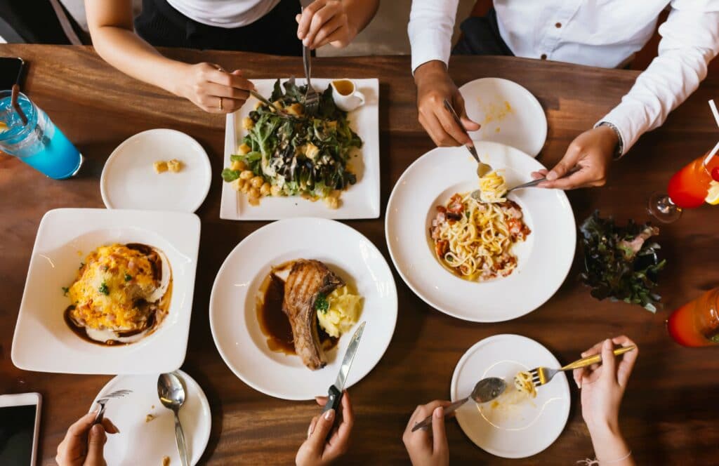 sharing a meal at a restaurant