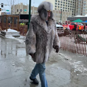 Man wearing fur, Open World Championship Sled Dog Races, Anchorage, Alaska