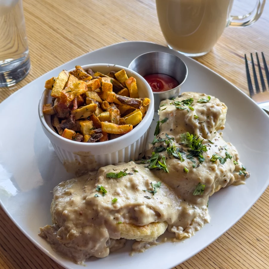 Biscuits and Gravy with sweet potato fries, Vegan and Vine, Phoenix